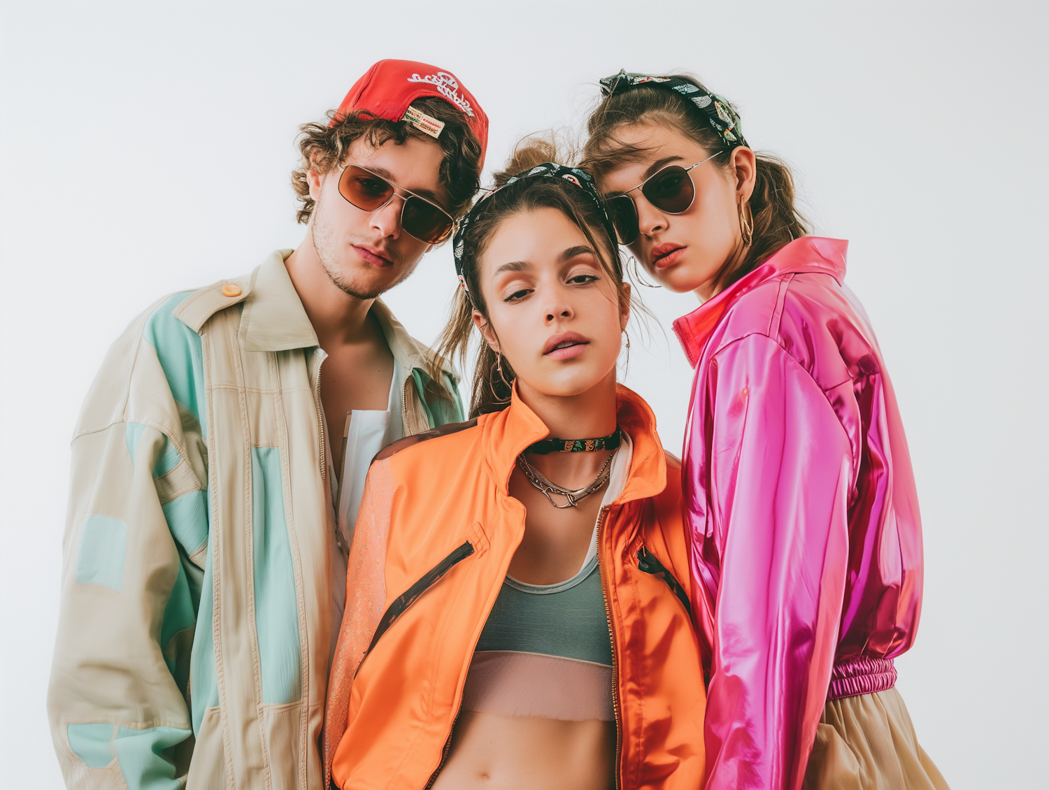 A group of creators standing together in bold, colourful outfits.