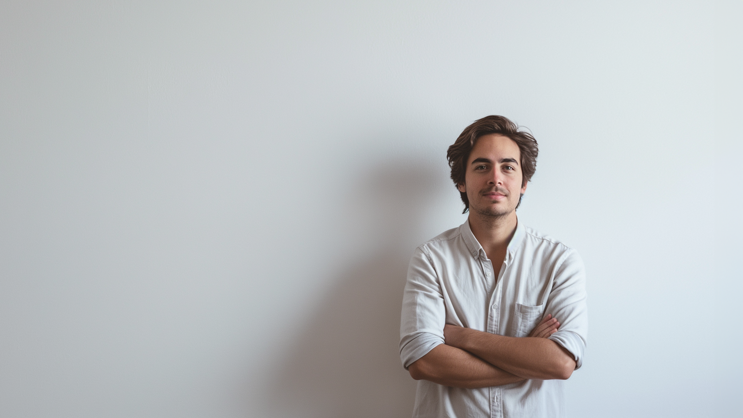 A confident young creator photographed against a plain backdrop.