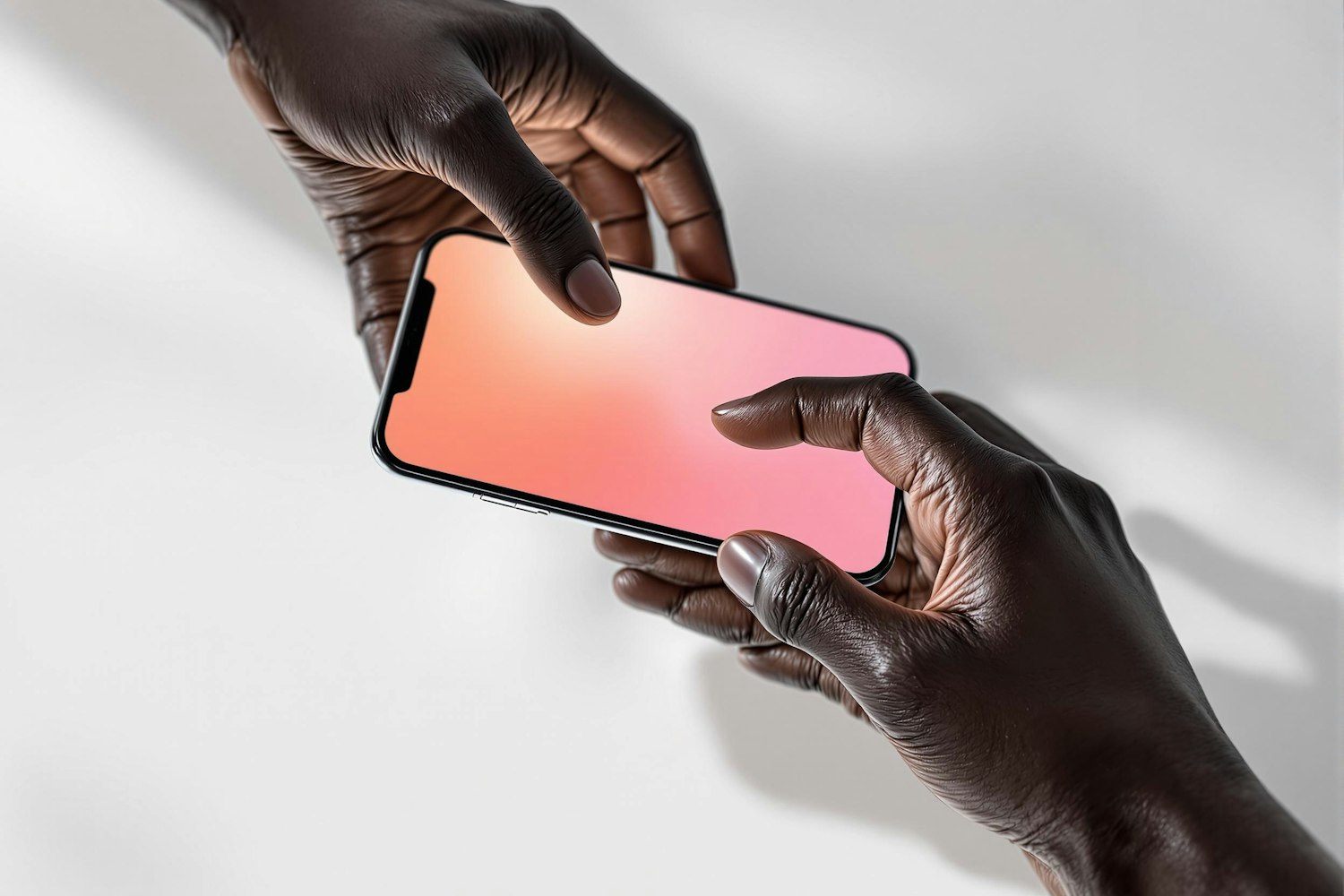 A pair of hands holding a smartphone showing a bright feed.